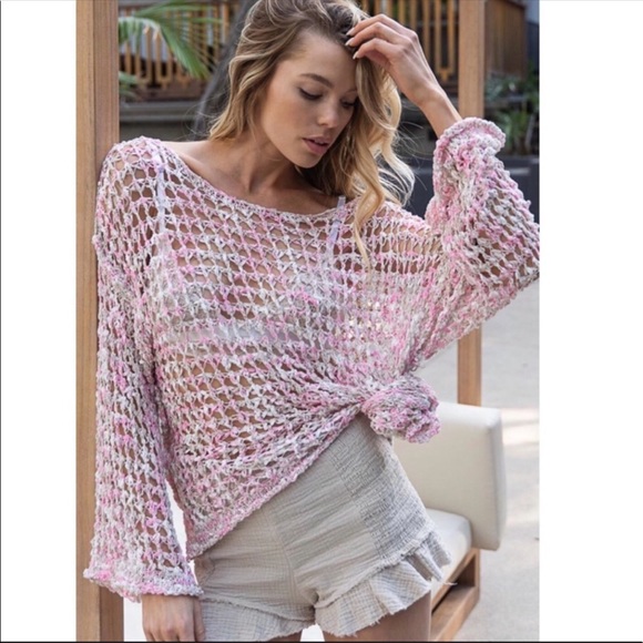 POL Pink Fishnet Long Sleeve Tunic - Picture 3 of 6